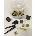 A box of interesting miscellaneous items to include an ivory & tortoisehell toothpick, miniature