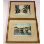 A pair of framed & glazed hand coloured engravings of Florence - signed in pencil. 31 x 40cm.
