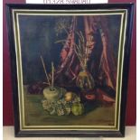 A large framed oil on canvas still life. 106 x 90cm.