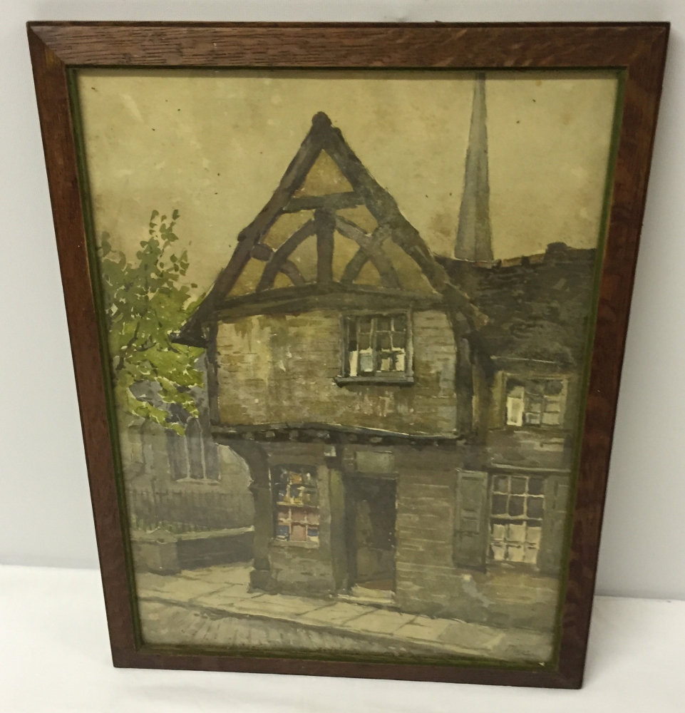 A F&G watercolour of an old beamed house (possibly in Norwich) signed Mars 45 x 35 cm