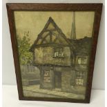 A F&G watercolour of an old beamed house (possibly in Norwich) signed Mars 45 x 35 cm