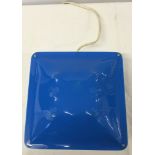 A retro 1950s blue & white plastic pendulum ceiling light. 23cm square.