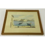 A framed & glazed watercolour of 'Customs House, Grand Harbour, Malta' signed Galea Malta '65. Frame