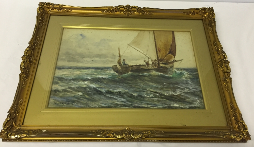 A F&G watercolour 'The Open Sea' by Stewart Rutherford in a very attractive gilt and metal frame.