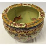 Oriental jardiniere with beaded paint decoration and koi carp fish painted on the inside. Approx