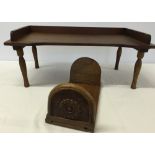 Indian handcarved hardwood book stand, adjustable, c1940s with a vintage wooden tray on 4 legs,