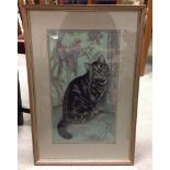 A framed & glazed pastel of a tabby cat by Joan Pace. 60 x 40cm.
