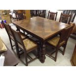 A solid oak traditional Breton extending dining table with block design to top & leaves, and