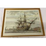 Framed and glazed print of HMS Victory by A. Nickolsky. 45 x 60cm.
