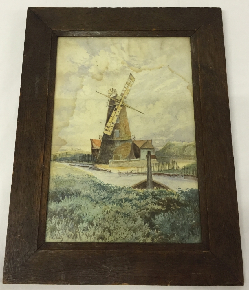 A F&G watercolour of Cley Mill, Norfolk, Signed G.Leek 1888. Frame size 40 x 30 cm