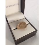 Gents 9ct gold signet ring - 8.3g. Size R, not engraved.