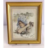 A framed & glazed watercolour 'The Haymaker' signed R Dunton 1921.  Frame size 30cm x 25cm.