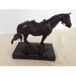 Bronze horse on marble base, 25cm tall (floor to ears).