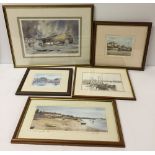 5 F&G prints of harbour scenes, 4 signed in pencil by the artists