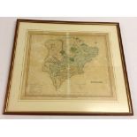 A framed & glazed 19th century Henry Teesdale hand coloured map of Rutland. Frame size 50 x 58cm