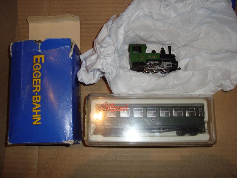 A group of HOe items by Liliput and Eggerbahn to include a loco, coach and controller. VG in F-G