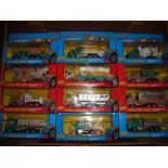 A tray of mint boxed friction drive toy trucks as lotted. VG-E in G-VG boxes.(12)