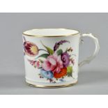 An early 19c Coalport mug painted with floral sprays within gilt line borders, 3" h.
