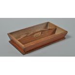 A 19c pitch pine two compartment cutlery tray with central carrying handle, 14"w.