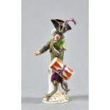 A Meissen figure of a monkey musician with his drum, a/f, 6"h.