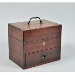 A 19c mahogany apothecary's box fitted and with one deep base drawer, containing numerous bottles