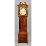 An early 19c eight day longcase clock, the 13" arched painted dial signed John Grant, Glasgow. The