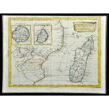 An Antonio Zatta antique map of the isle of Madagascar, Borbon, Francia with the coast of Africa,