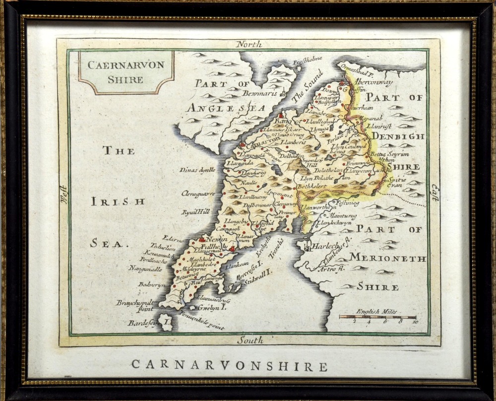 A collection of three antique maps including a John Sellai map of Caernarvonshire 4.5" x 5.75", a - Image 2 of 3