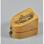 A Mauchlineware thimble box, transfer decorated with All Saints Church and College Maidstone, 1.5"w.