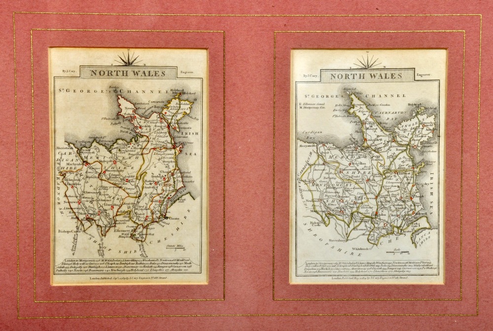 A collection of three antique maps including a John Sellai map of Caernarvonshire 4.5" x 5.75", a