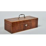 A George III mahogany jewel box with original fitted interior, having lift out shelf over well,