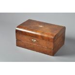 A Victorian figured walnut needlework writing box with mother of pearl Tunbridge diamond motif,