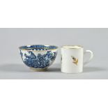 A Worcester blue and white tea bowl printed with the Fisherman & Cormorant pattern together with a