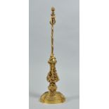 A late 19/early 20c ormolu lamp stand formed by three lyres supporting an orb which in turn supports