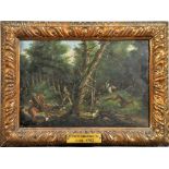 In the manner of Johannes Elias Ridinger 1697-1797 - a stag hunt, unsigned, oil on canvas, framed,