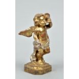 A late 19c Italian giltwood figure of a cherub playing a horn, a/f, 7"h.