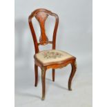 A late 19c Louis XV style single chair with moulded balloon back and cube pattern vase shaped splat,