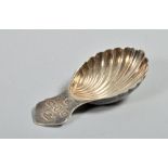 A caddy spoon with shell bowl, having detailed assay marks for Queen Elizabeth II Silver Jubilee,