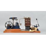 A scratch built model steam factory, the engine with a spoked 7" diameter flywheel, the boiler 6"