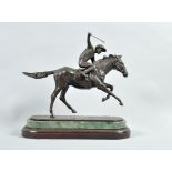 James Osborne 1940-92, a pair of patinated bronze figures, race horses and jockeys at full