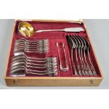 A canteen of Russian silver cutlery in oak canteen comprising of six table spoons, six sundae spoons