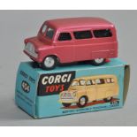 A Corgi 404 Bedford Dormobile personnel carrier, pink, in original box.