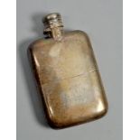 A late Victorian pocket flask of plain form with a hinged screw top, London 1894, 5.5"w.