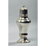 A late Victorian sugar caster of baluster form, with a pierced domed cover, Birmingham 1896, 7.5"h.