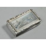 A William IV table snuff box of rectangular form, ribbed, the hinged cover with incised hunting