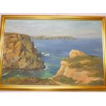 Nancy Bailey - oil on board "North Cliffs Near Portreath", signed, inscribed to verso 16" x 23½"