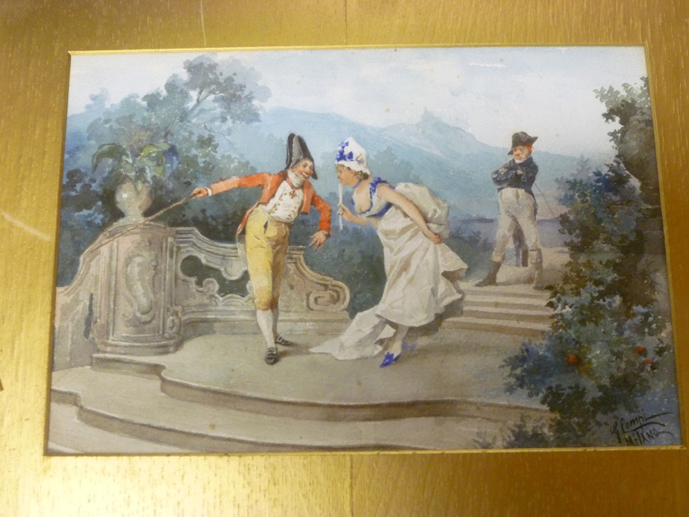 G** Lompi - watercolour "The Proposal", signed and inscribed "Milano", 9½" x 14"