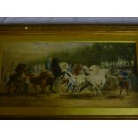 F**M**Mitchell - watercolour Numerous figures with horses after Rosa Bonheur, signed and dated '93