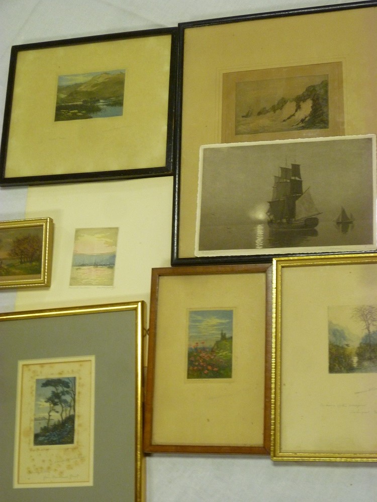 Eight mainly coloured engravings, all signed Claude Rowbotham in varying sizes including Falmouth