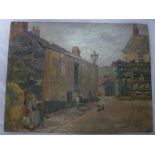 Hanna Rion - oil on board Street scene with figures, possibly St. Ives, signed 10½" x 13½"